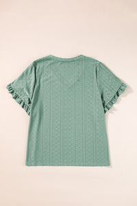 Plus Size Eyelet V-Neck Petal Sleeve Blouse PLUS