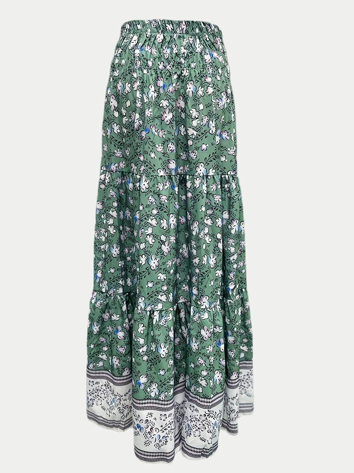 NEW LIFE: Full Size Tiered Printed Elastic Waist Skirt