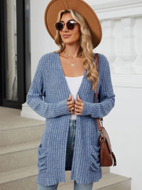 Fast Shipping-Pocketed Open Front Long Sleeve Cardigan