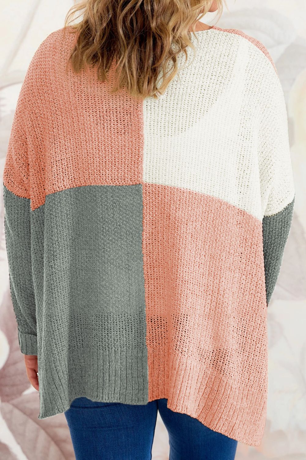 Plus Size Color Block Round Neck Sweater