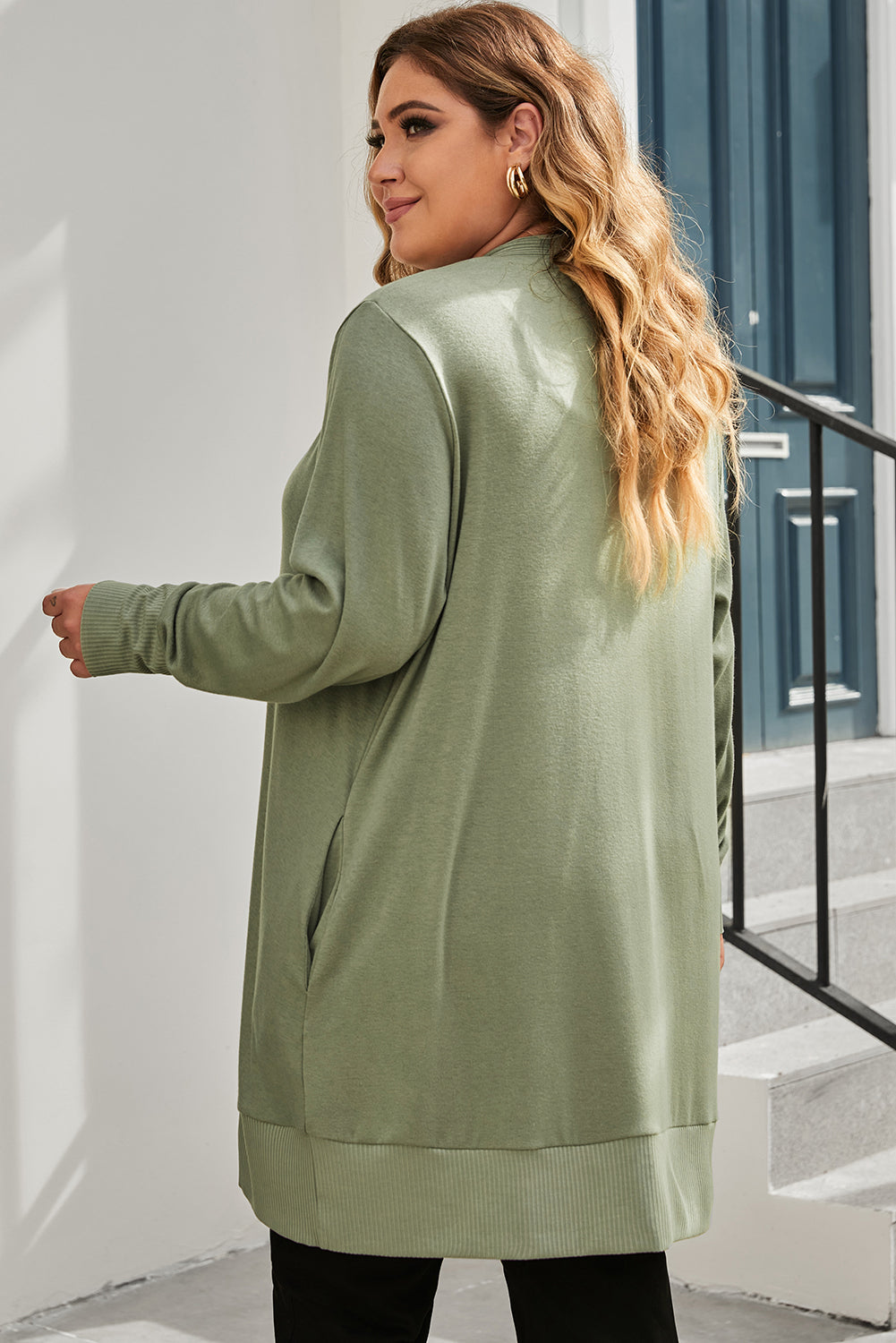 Snap Up V-Neck Long Sleeve Cardigan with Pockets