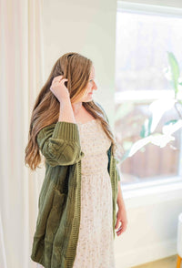 Cable-Knit Dropped Shoulder Slit Cardigan