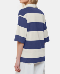 Oh Pima Cotton Wash Color Block Johnny Collar Half Sleeve Top