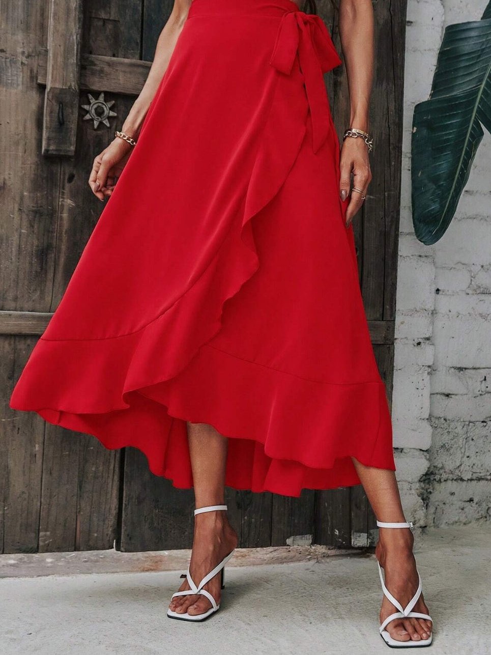 Tied Ruffled Midi Skirt