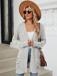 Fast Shipping-Pocketed Open Front Long Sleeve Cardigan