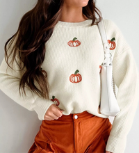 Halloween Pumpkin Embroidered Round Neck Long Sleeve Sweater