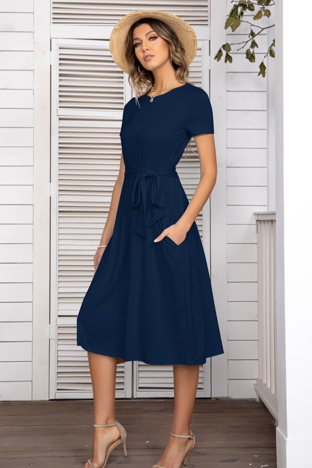 Fast Shipping: Belted Tee Dress With Pockets