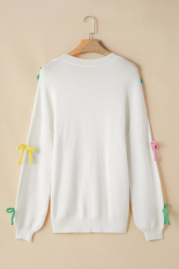 Bow Trim Round Neck Sweater