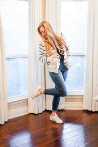 Striped Button Up Long Sleeve Hooded Cardigan