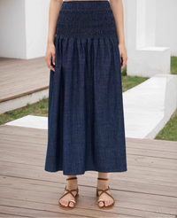 Elastic Waist Midi Skirt