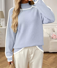 Contrast Trim Turtleneck Long Sleeve Sweater