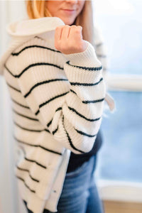 Striped Button Up Long Sleeve Hooded Cardigan