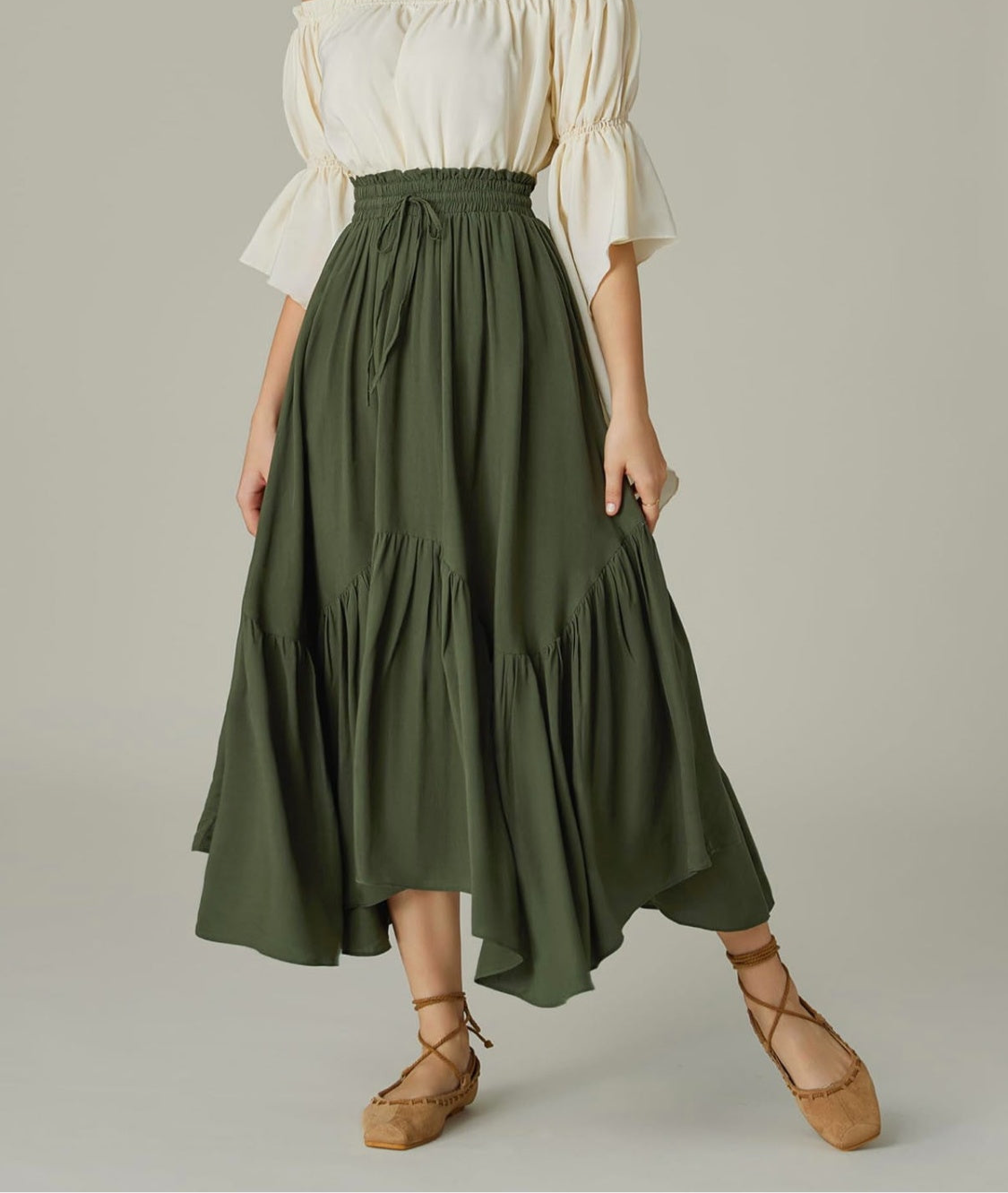 Smocked Waist Band Ruched Layered Skirt