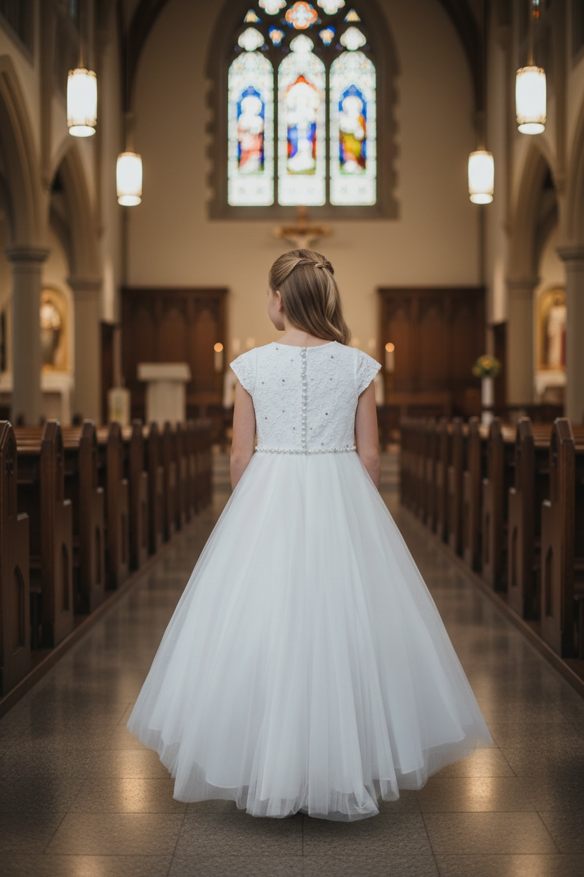Rhinestone Lace First Holy Communion Dress