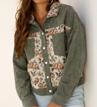 Floral Snap Down Corduroy Jacket