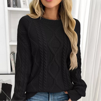 NEW LIFE: Cable Knit Round Neck Long Sleeve Sweater