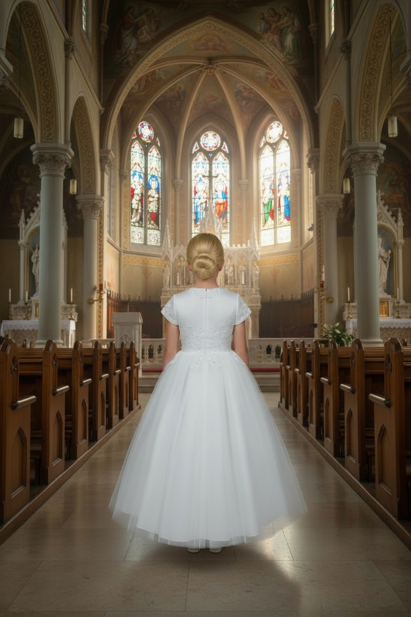 Full-Bodied Floral Lace First Holy Communion Dress