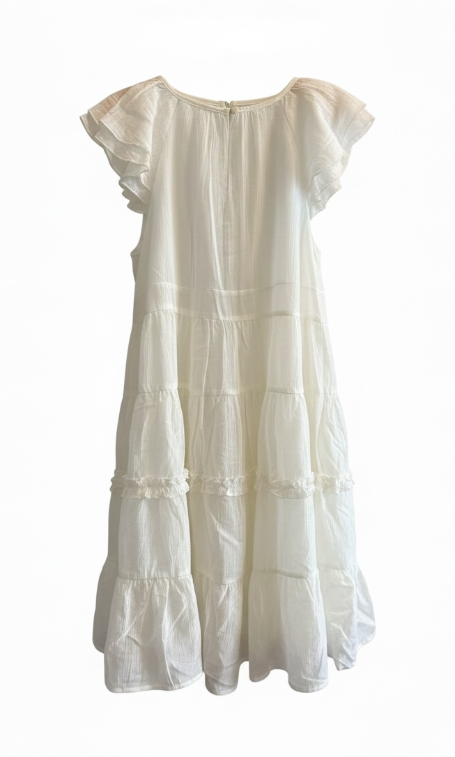 Cream Color Flutter Sleeve Tiered First Communion Dress