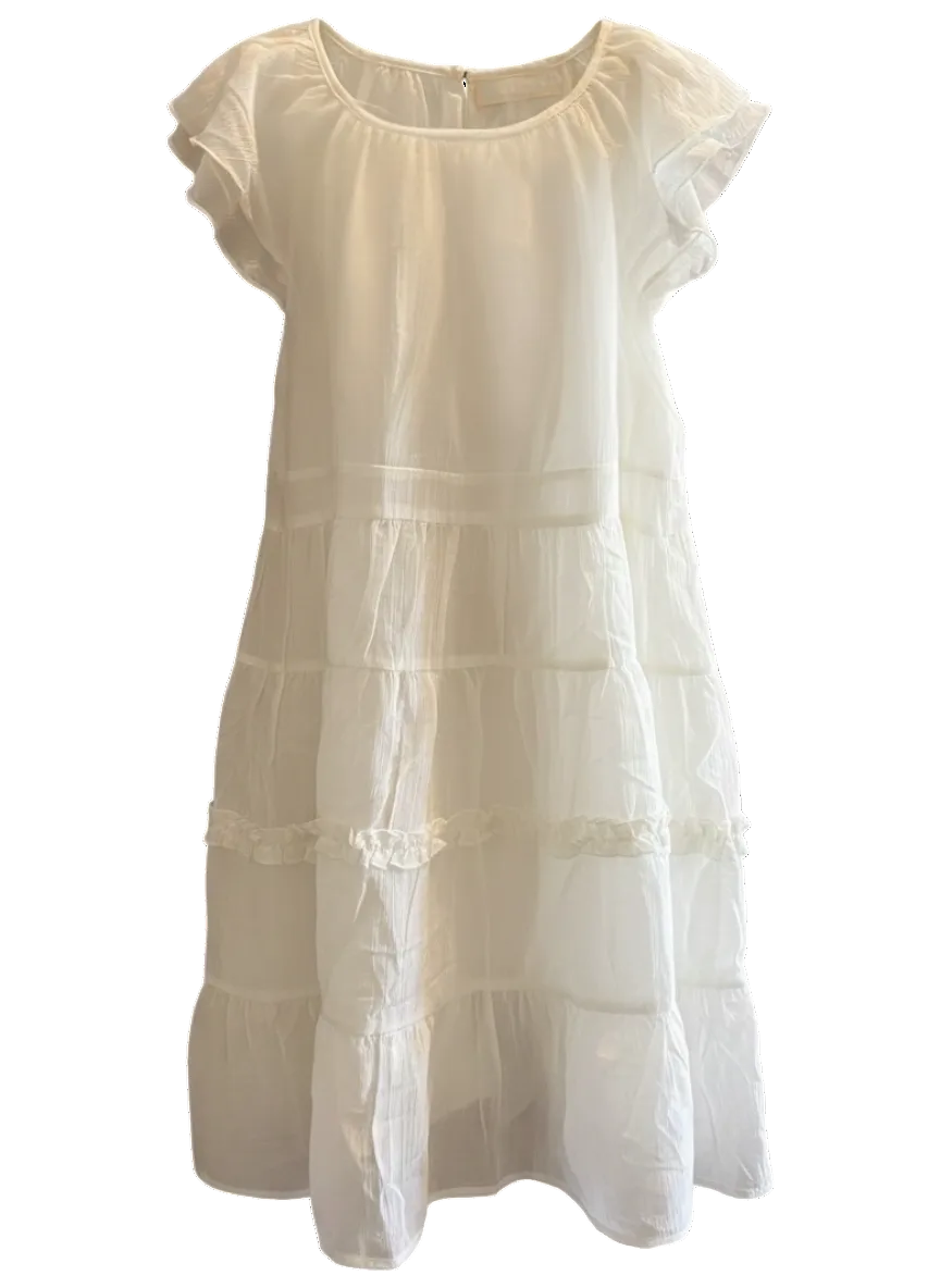Cream Color Flutter Sleeve Tiered First Communion Dress