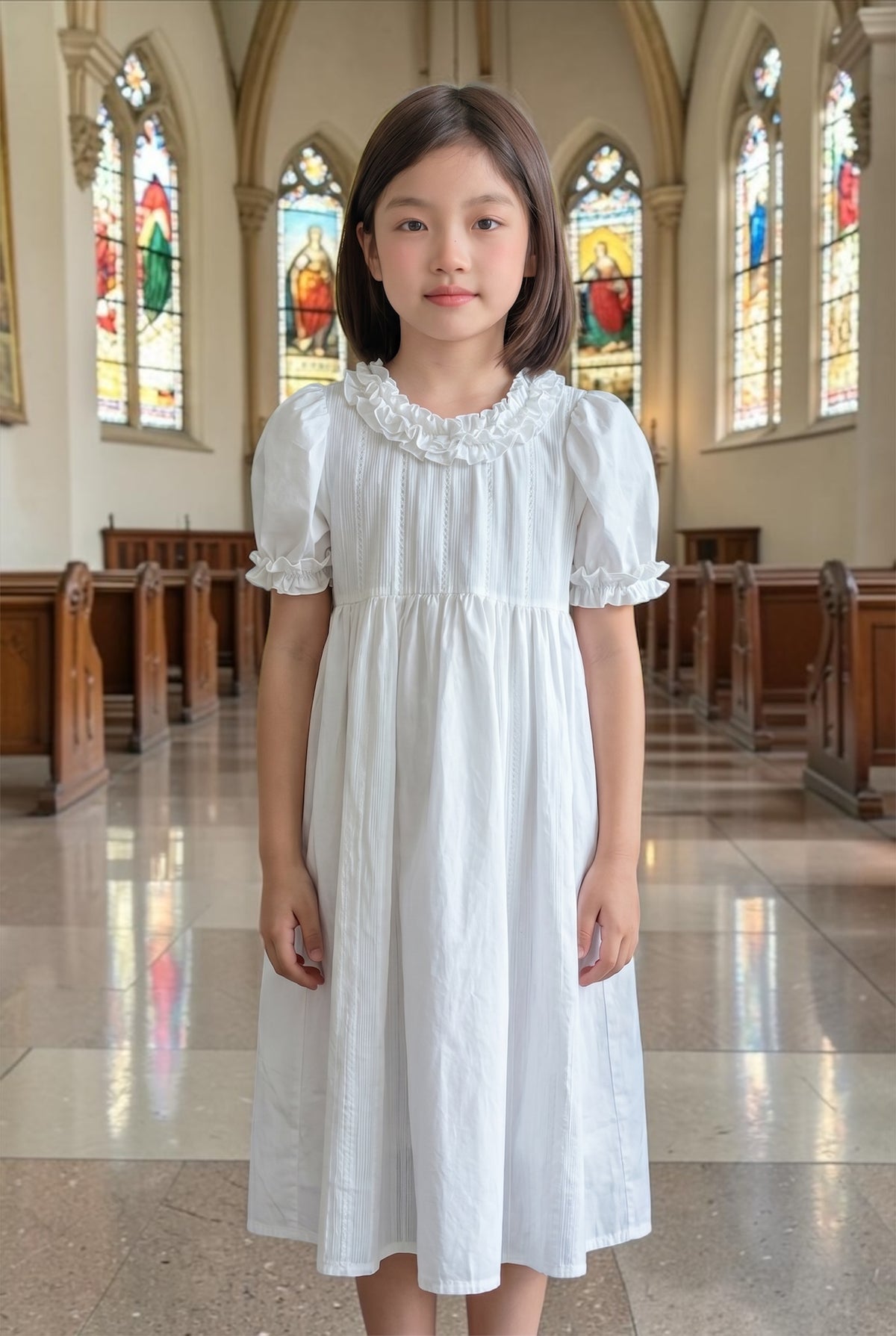 Puff Sleeve Ruffle Collar First Communion Dress