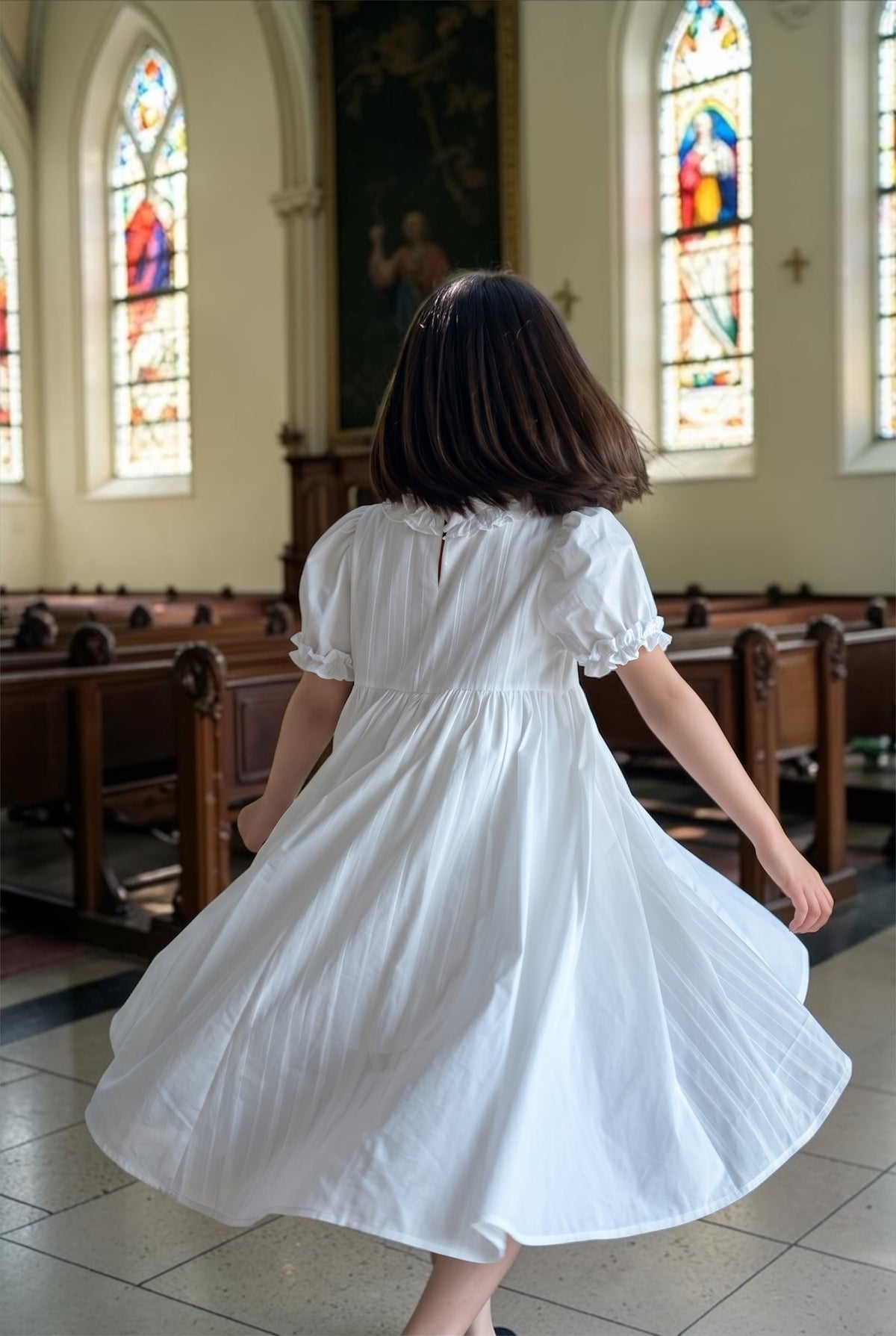 Puff Sleeve Ruffle Collar First Communion Dress