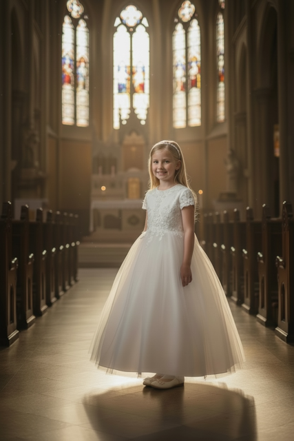 Full-Bodied Floral Lace First Holy Communion Dress