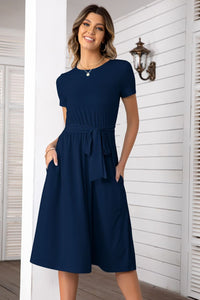 Fast Shipping: Belted Tee Dress With Pockets