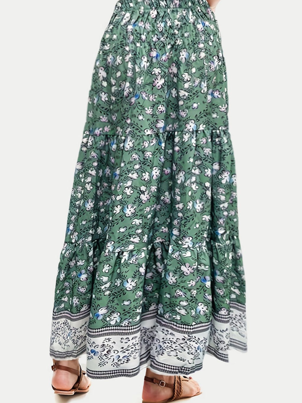 Full Size Tiered Printed Elastic Waist Skirt