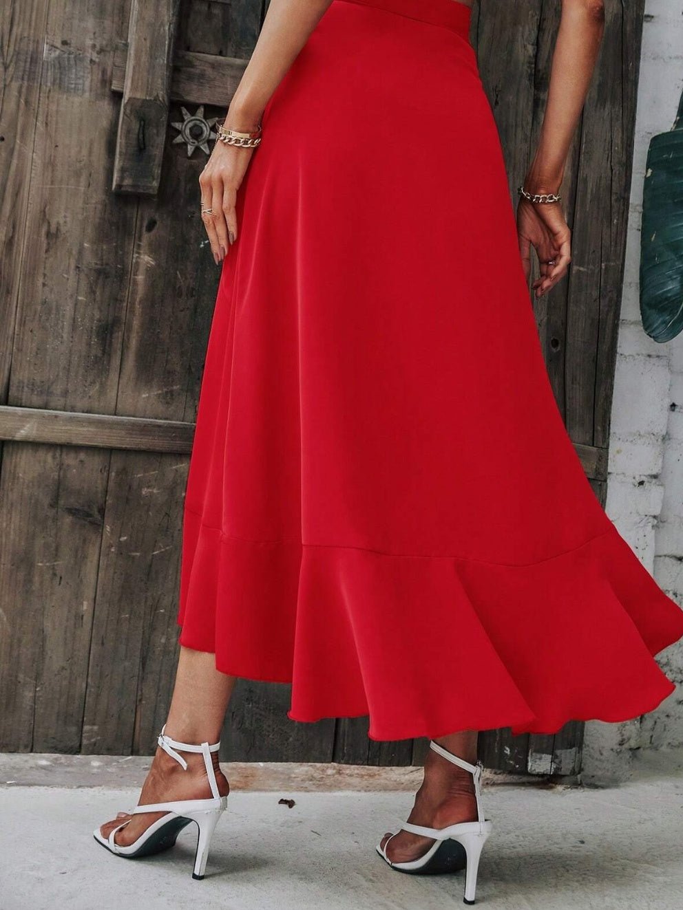 Tied Ruffled Midi Skirt