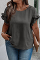 Plus Size Ruffled Round Neck Short Sleeve Blouse PLUS