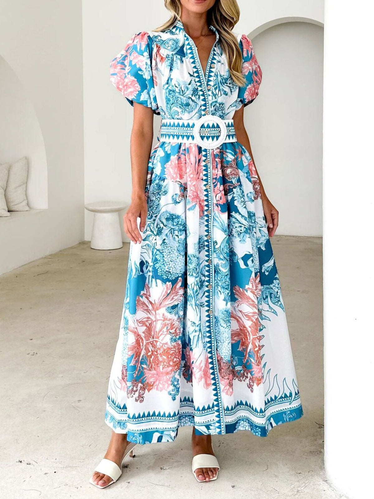 winifred fruit midi dress St. Winifred Dress - Modest Puff Sleeve Midi Dress