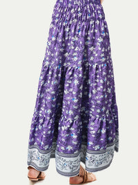 Full Size Tiered Printed Elastic Waist Skirt