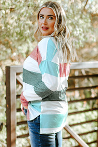 Plus Size Striped Slit Long Sleeve T-Shirt PLUS