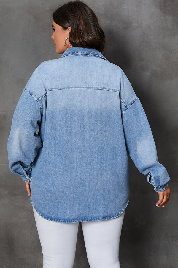 Plus Size Button Up Pocketed Denim Top PLUS