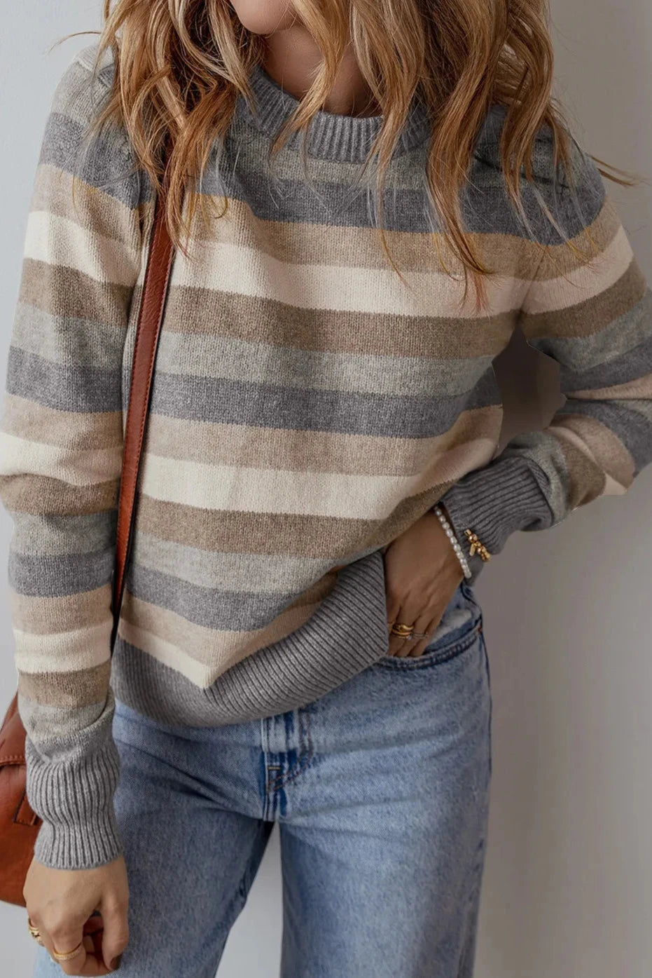 Striped Round Neck Long Sleeve Sweater