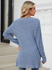 Fast Shipping-Pocketed Open Front Long Sleeve Cardigan