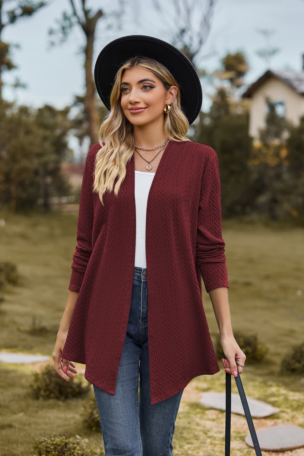 Long clearance burgundy cardigan